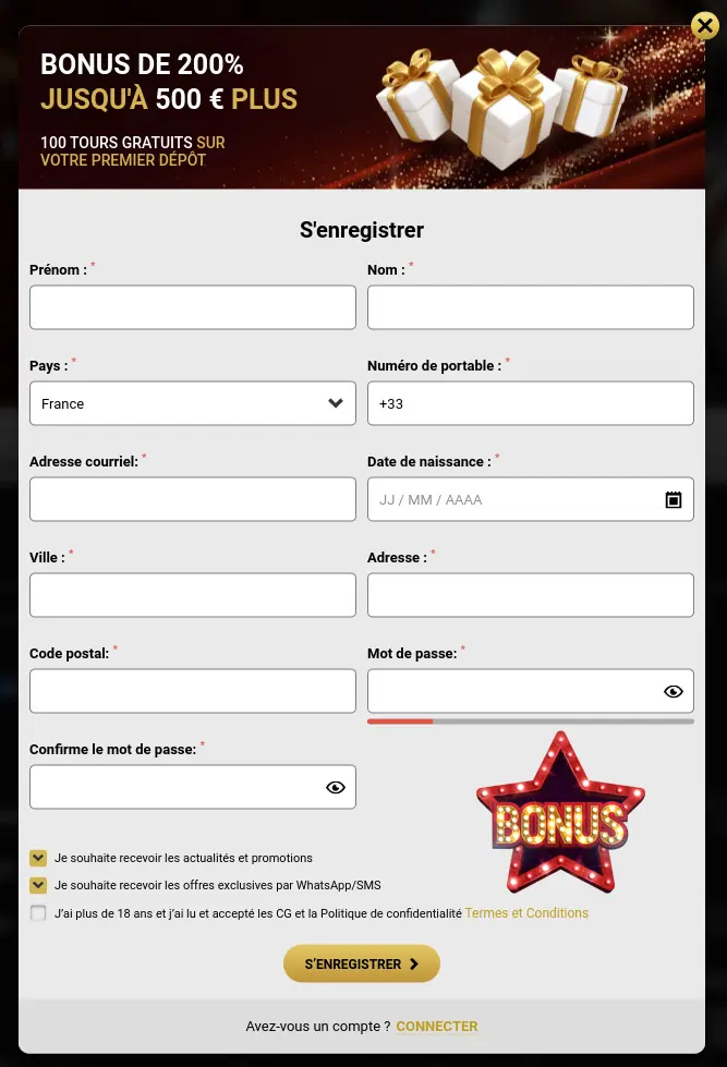 Registratieproces WIN UNIQUE CASINO